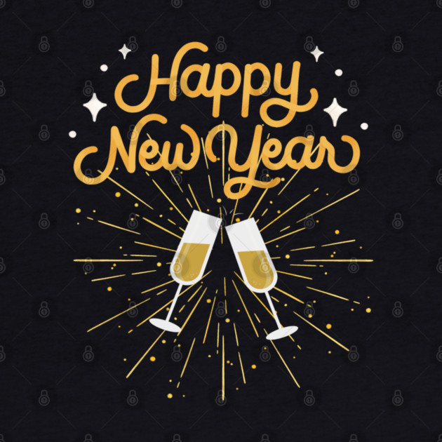 Happy New Year Celebration Cheers Wine Glasses Design by BirdsnStuff