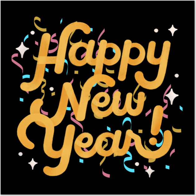 Happy New Year Confetti 2024 Wall Art by BirdsnStuff