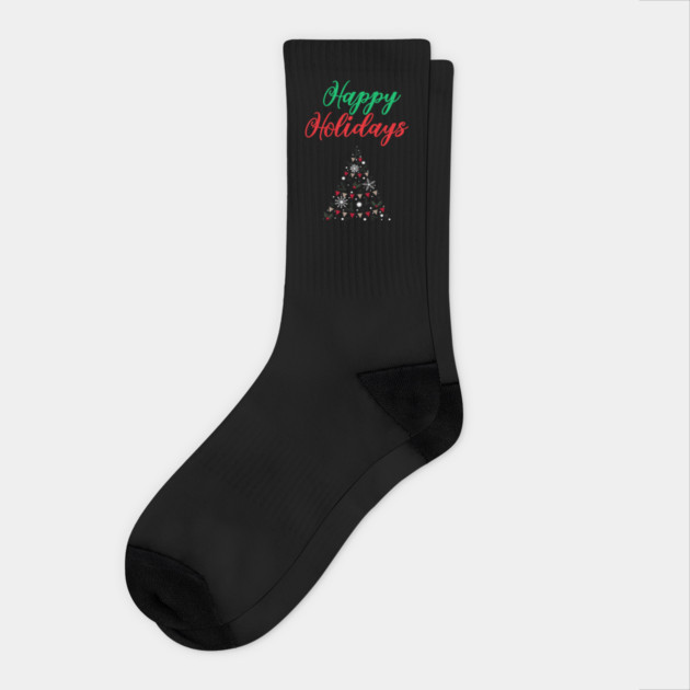 Happy Holidays, Xmas, Christmas Tree Design Socks by BirdsnStuff