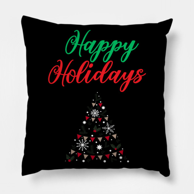 Happy Holidays, Xmas, Christmas Tree Design Pillow by BirdsnStuff