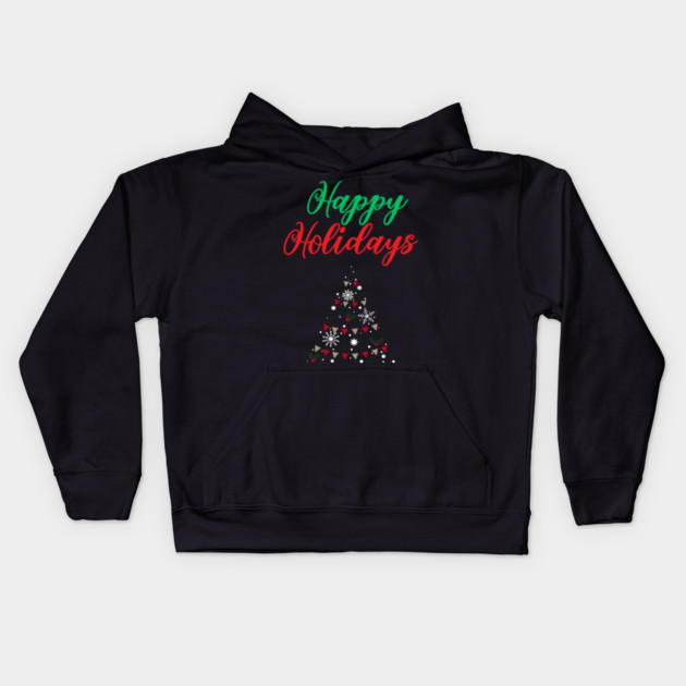 Happy Holidays, Xmas, Christmas Tree Design Kids Hoodie by BirdsnStuff