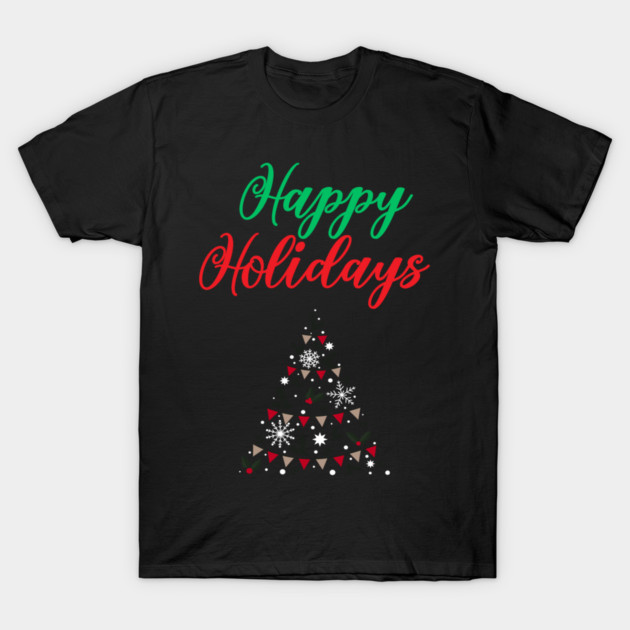 Happy Holidays, Xmas, Christmas Tree Design T-Shirt by BirdsnStuff