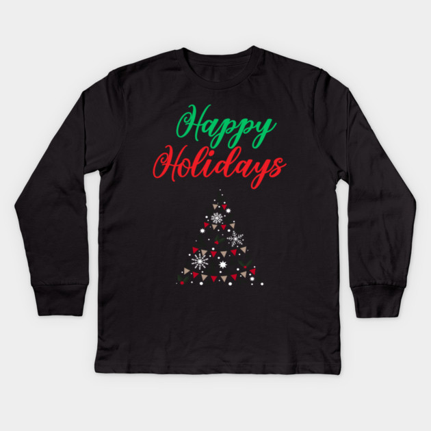 Happy Holidays, Xmas, Christmas Tree Design Kids Long Sleeve T-Shirt by BirdsnStuff