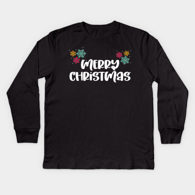 Merry Christmas Snowflakes Design Kids Long Sleeve T-Shirt by BirdsnStuff