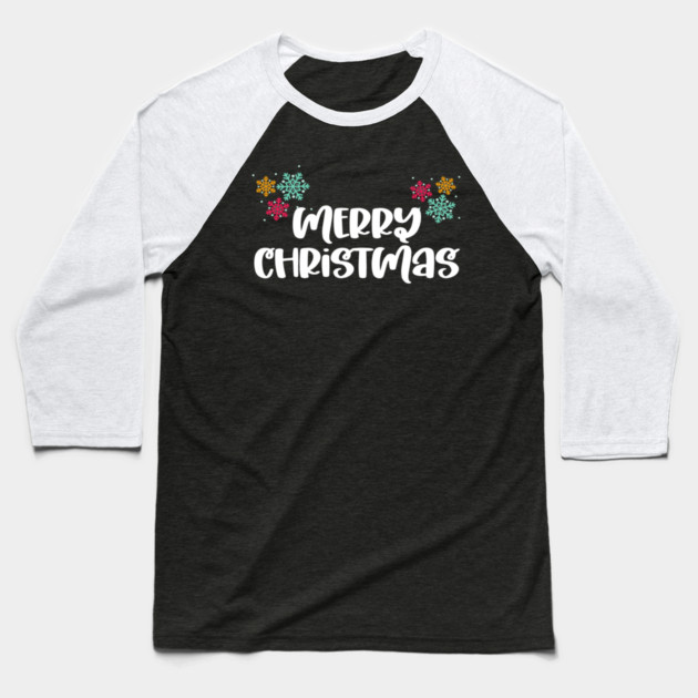Merry Christmas Snowflakes Design Baseball T-Shirt by BirdsnStuff