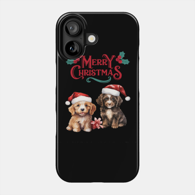 Merry Christmas Puppy Festive Phone Case by BirdsnStuff