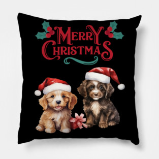 Merry Christmas Puppy Festive Pillow