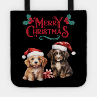 Merry Christmas Puppy Festive Tote