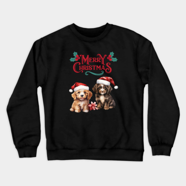 Merry Christmas Puppy Festive Crewneck Sweatshirt by BirdsnStuff