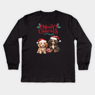 Merry Christmas Puppy Festive Kids Long Sleeve T-Shirt