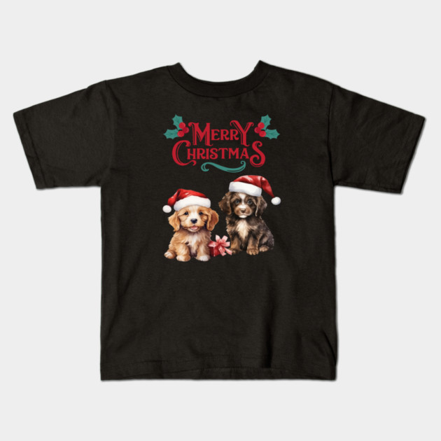 Merry Christmas Puppy Festive Kids T-Shirt by BirdsnStuff