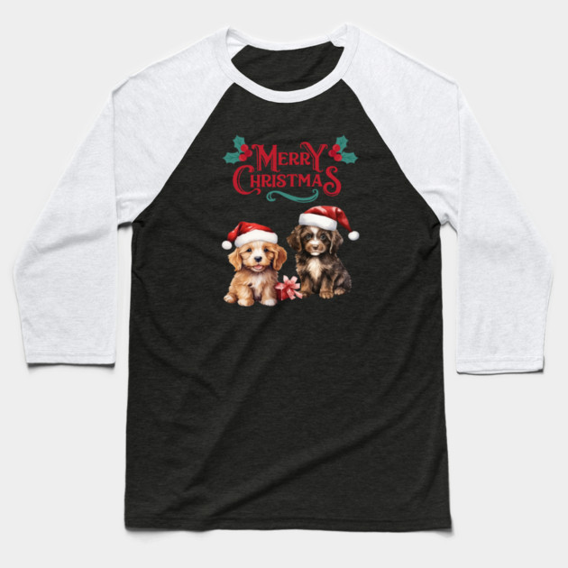 Merry Christmas Puppy Festive Baseball T-Shirt by BirdsnStuff