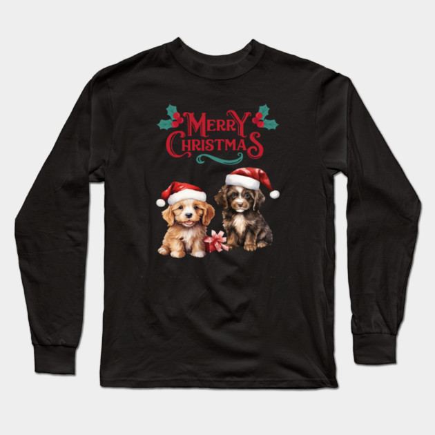 Merry Christmas Puppy Festive Long Sleeve T-Shirt by BirdsnStuff