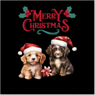 Merry Christmas Puppy Festive Posters and Art