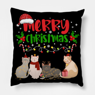 Christmas Cats, Holiday Cat Design, Festive Felines Pillow