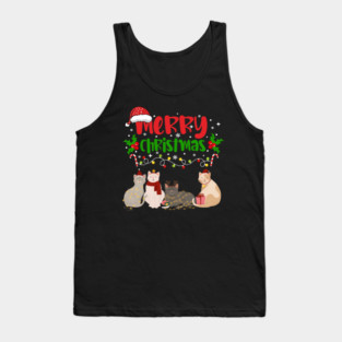 Christmas Cats, Holiday Cat Design, Festive Felines Tank Top