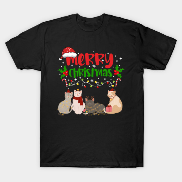 Christmas Cats, Holiday Cat Design, Festive Felines T-Shirt by BirdsnStuff