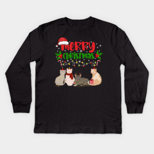 Christmas Cats, Holiday Cat Design, Festive Felines Kids Long Sleeve T-Shirt