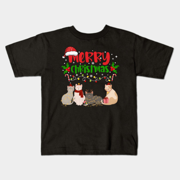 Christmas Cats, Holiday Cat Design, Festive Felines Kids T-Shirt by BirdsnStuff
