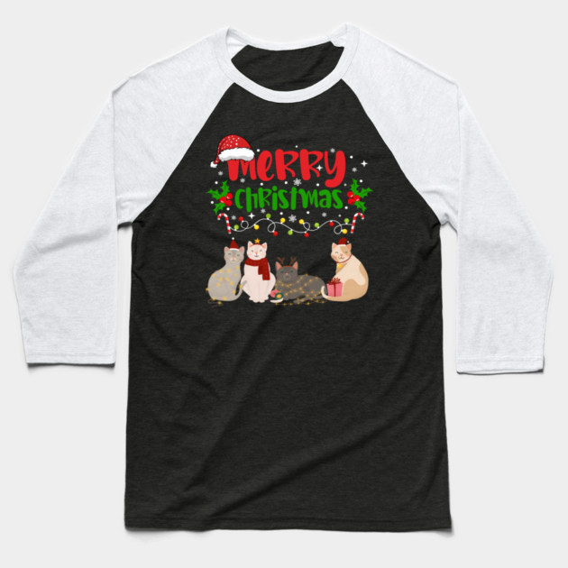 Christmas Cats, Holiday Cat Design, Festive Felines Baseball T-Shirt by BirdsnStuff