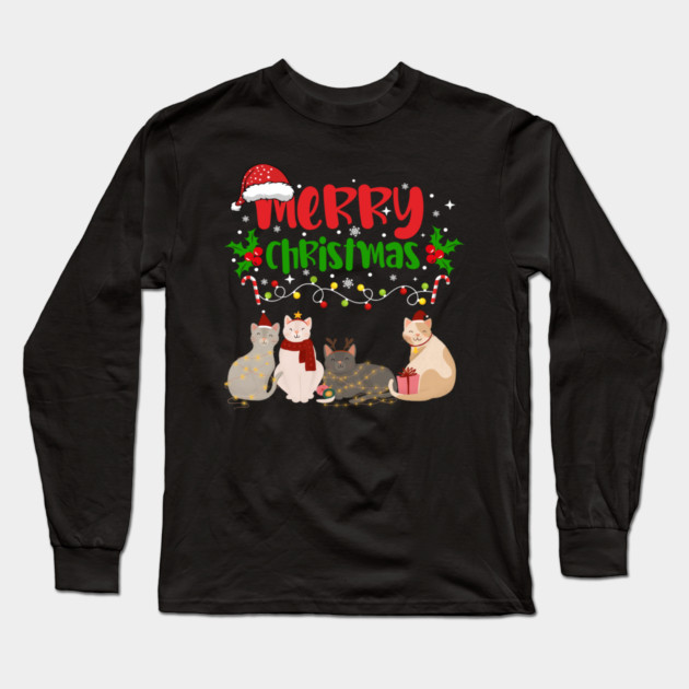 Christmas Cats, Holiday Cat Design, Festive Felines Long Sleeve T-Shirt by BirdsnStuff