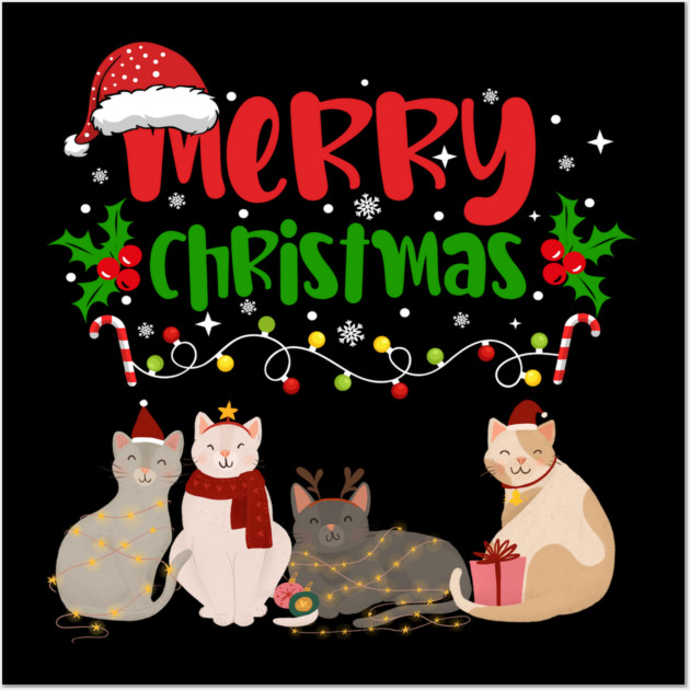 Christmas Cats, Holiday Cat Design, Festive Felines Wall Art by BirdsnStuff