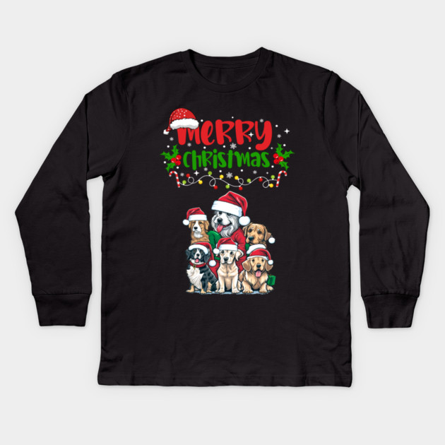 Merry Christmas Puppy Festive Kids Long Sleeve T-Shirt by BirdsnStuff