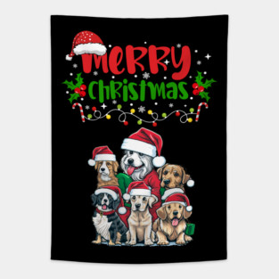Merry Christmas Puppy Festive Tapestry