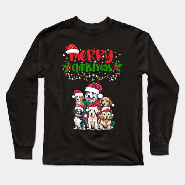 Merry Christmas Puppy Festive Long Sleeve T-Shirt by BirdsnStuff