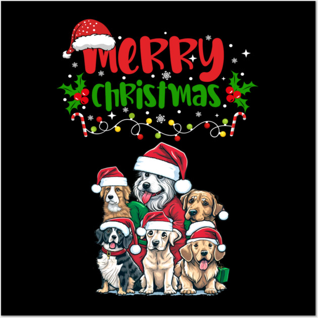Merry Christmas Puppy Festive Wall Art by BirdsnStuff