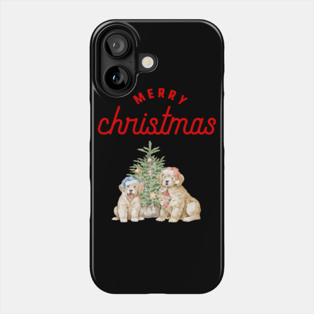 Merry Christmas Puppy Festive Holiday Design Phone Case by BirdsnStuff