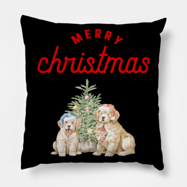 Merry Christmas Puppy Festive Holiday Design Pillow by BirdsnStuff