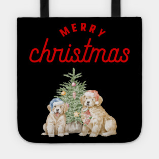 Merry Christmas Puppy Festive Holiday Design Tote