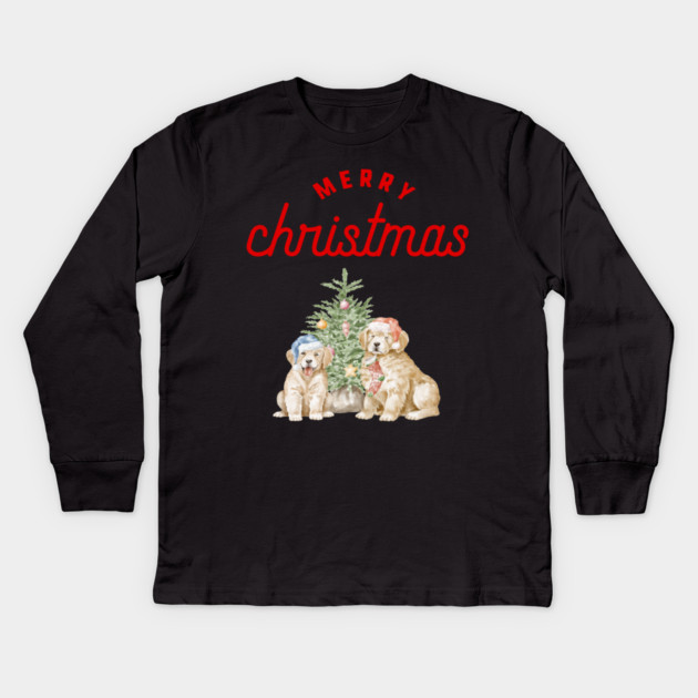 Merry Christmas Puppy Festive Holiday Design Kids Long Sleeve T-Shirt by BirdsnStuff