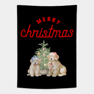 Merry Christmas Puppy Festive Holiday Design Tapestry