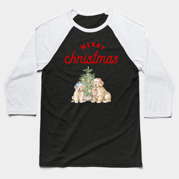 Merry Christmas Puppy Festive Holiday Design Baseball T-Shirt by BirdsnStuff