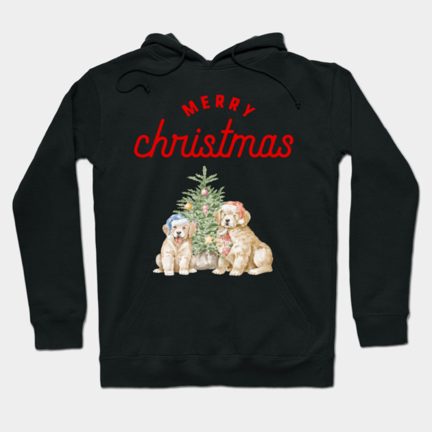 Merry Christmas Puppy Festive Holiday Design Hoodie by BirdsnStuff