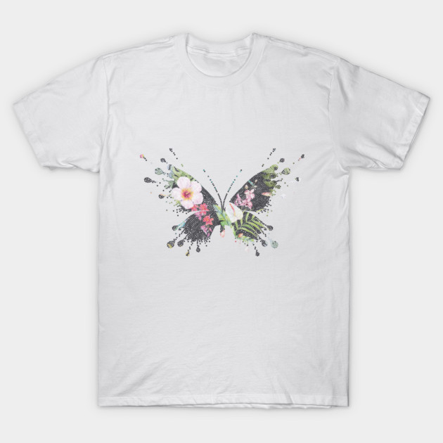 Tropical Butterfly Floral T-Shirt by logiamerch
