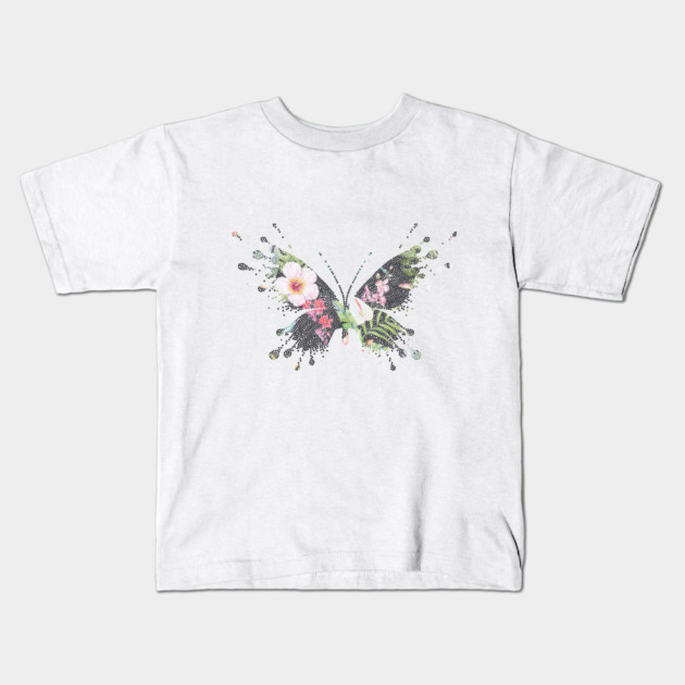 Tropical Butterfly Floral Kids T-Shirt by logiamerch