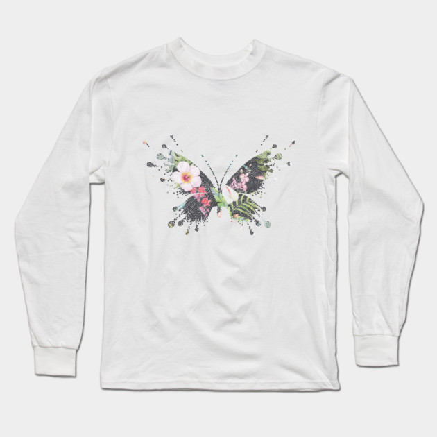 Tropical Butterfly Floral Long Sleeve T-Shirt by logiamerch