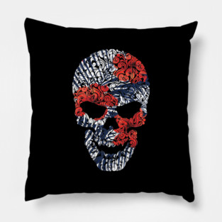 Tropical Floral Skull Blue Pillow