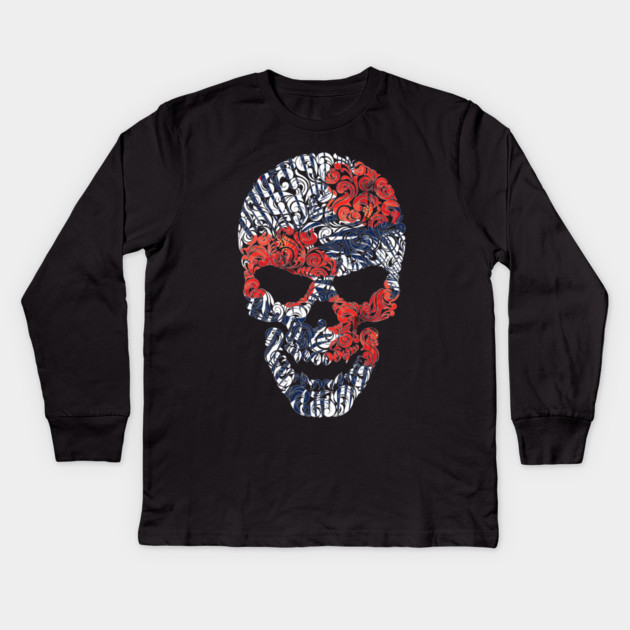 Tropical Floral Skull Blue Kids Long Sleeve T-Shirt by logiamerch