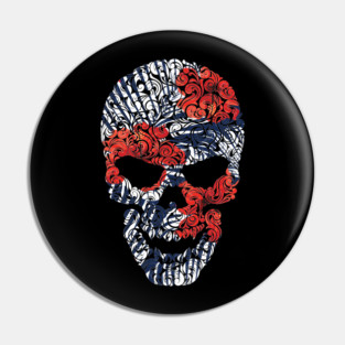 Tropical Floral Skull Blue Pin
