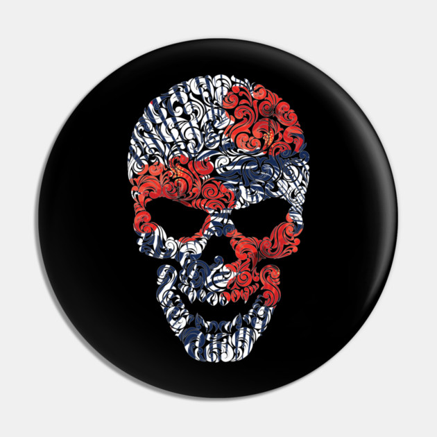 Tropical Floral Skull Blue Pin by logiamerch