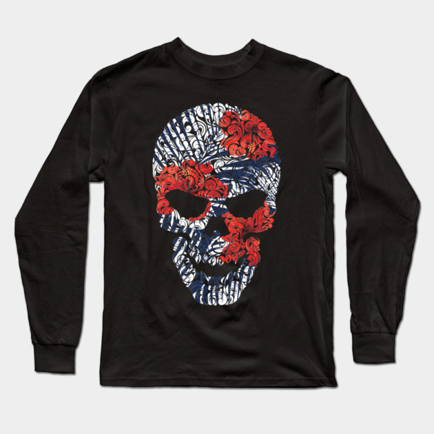 Tropical Floral Skull Blue Long Sleeve T-Shirt by logiamerch