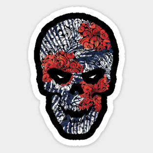 Tropical Floral Skull Blue Sticker