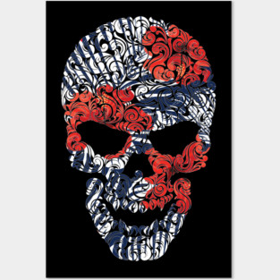 Tropical Floral Skull Blue Posters and Art