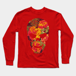 Tropical Floral Skull Long Sleeve T-Shirt