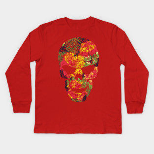 Tropical Floral Skull Kids Long Sleeve T-Shirt