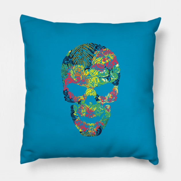 Tropical Floral Skull Pillow by logiamerch